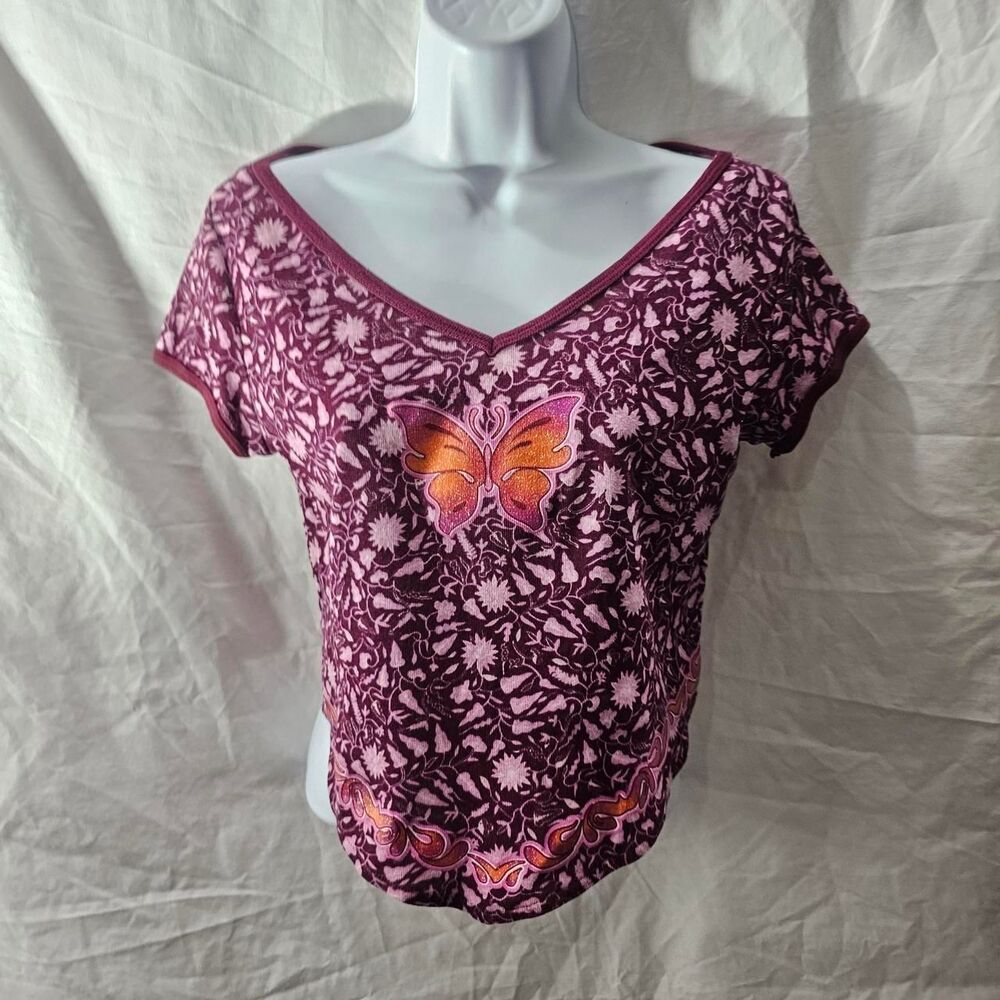 Vintage y2k 90s pink butterfly patterned baby tee - Picture 2 of 6